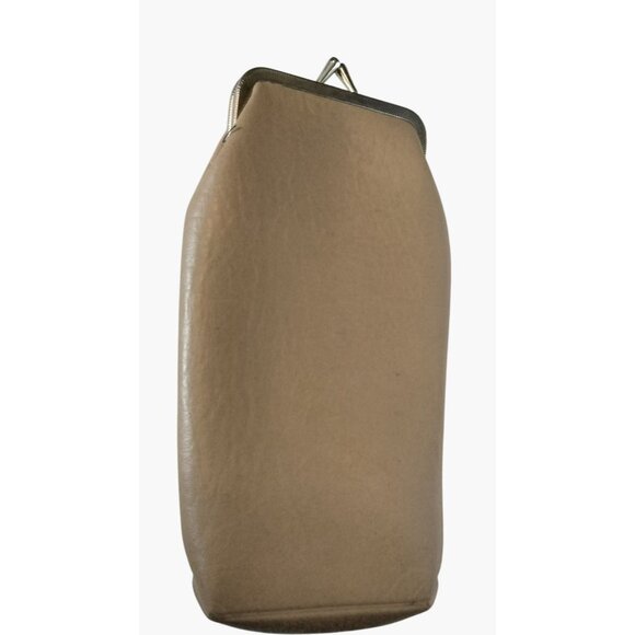 Vintage Tan Faux Leather Eyeglass Case Snap Metal Trim Closure - Picture 2 of 4